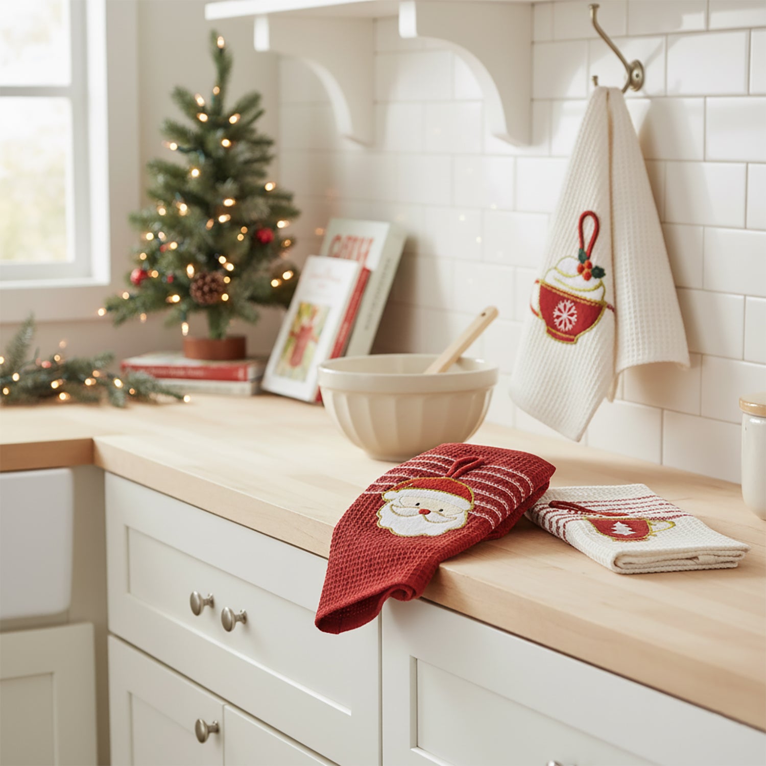 VESTIAMO CASA GRAN NATALE - Set Strofinacci Ricamati Natalizi 3 Pezzi h60x40 cm